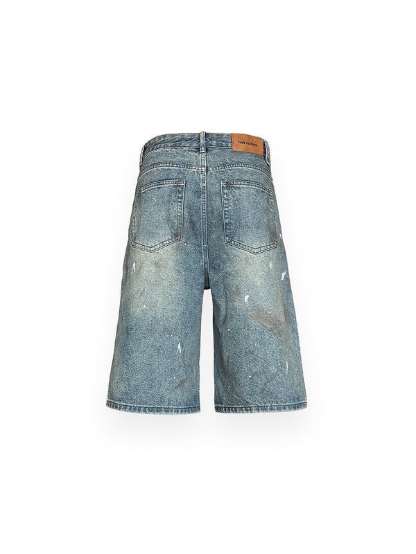 STAINED DENIM SHORTS - BLUE
