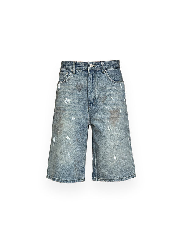STAINED DENIM SHORTS - BLUE